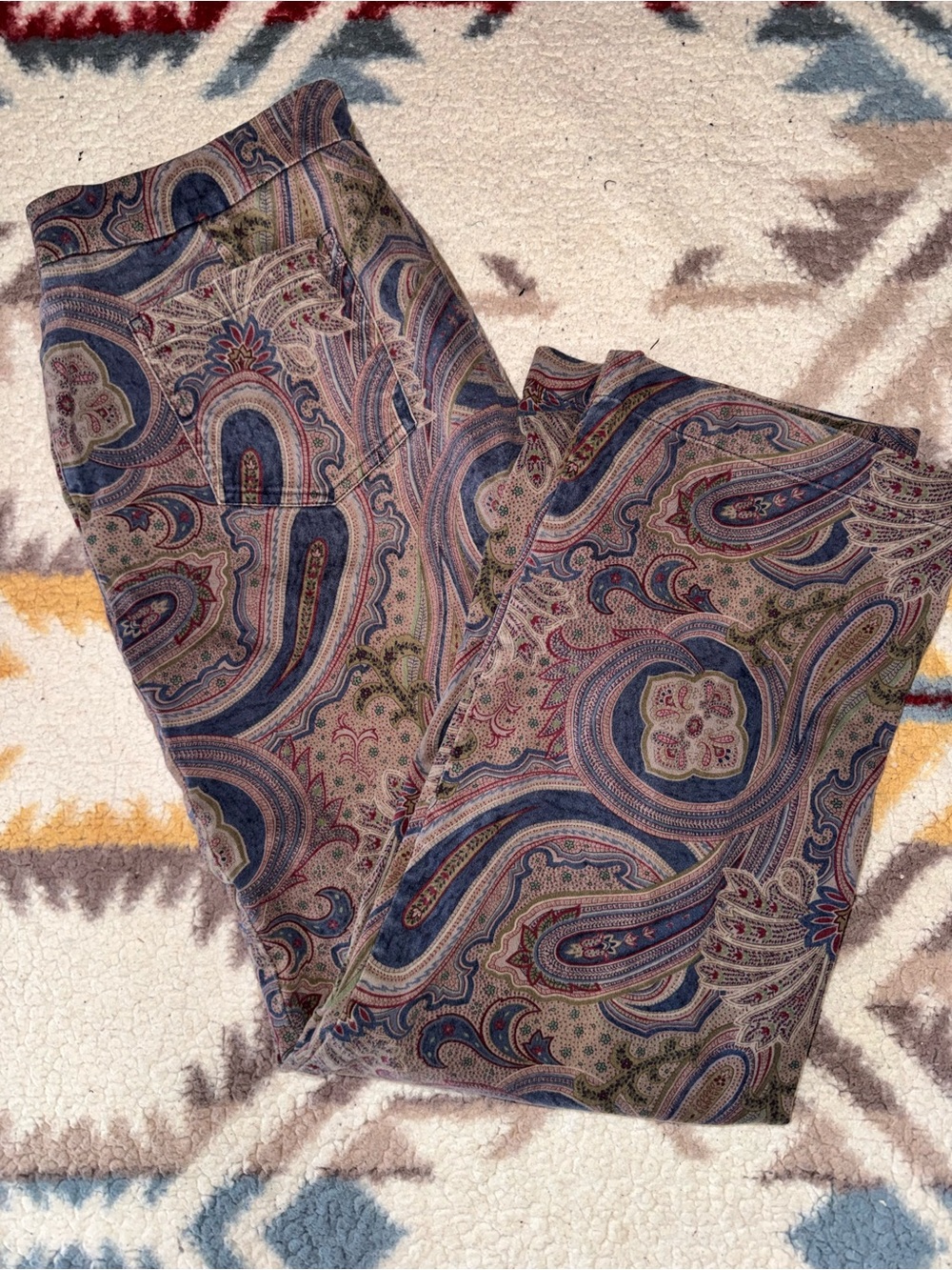 Vintage Talbots Paisley Straight-Leg Jeans in Blue Multi Pattern Stretch Fit